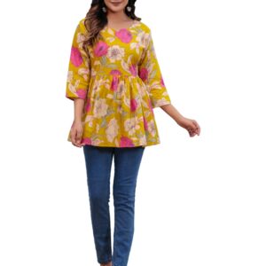 Floral Printed Cotton Peplum Top for Women
